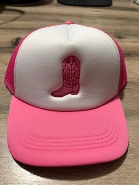NWT  Pink and White Trucker Hat with Embroidered Boot
